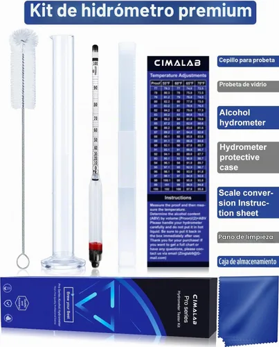 Vista 3 de CIMALAB Kit de medidor de alcohol hidrómetro, hidrómetro de alcohol 0-200 a prueba y Tralle con tarro de prueba de hidrómetro, probador de alcohol a