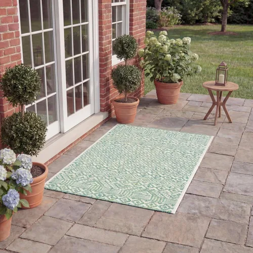 Vista 45 de SAFAVIEH Alfombra lavable al aire libre, colección Courtyard - 2'3" x 5', gris y negro, no desprende pelusa y fácil limpieza, ideal para patio