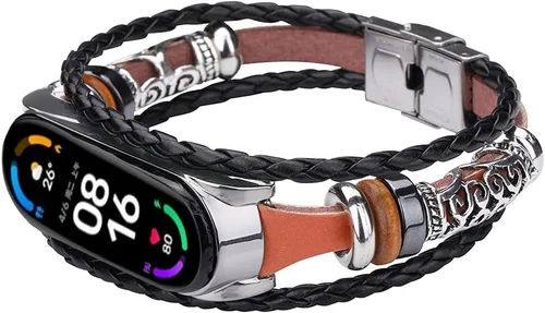 Vista 9 de Mi Band 6 - Correa de repuesto de cuerda trenzada retro con hebilla de metal, elemento de cuentas, pulsera ajustable para bricolaje, accesorios