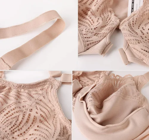 Vista 6 de DotVol Sujetador de cierre frontal para mujer, parte trasera en T, figura completa, con aros, talla grande, sin costuras, sin forro, para busto