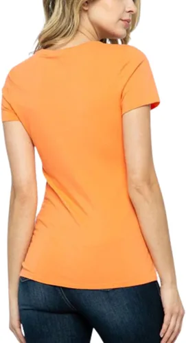 Vista 5 de Camiseta de manga corta para mujer, cuello redondo, ajustada, lisa, básica, elástica, casual