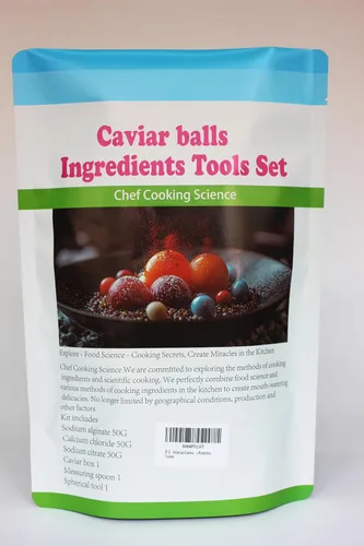 Vista 4 de Alginato de sodio 50G + cloruro de calcio 50G + citrato de sodio 50G + caja de caviar + cuchara medidora + herramienta de bola + tutorial