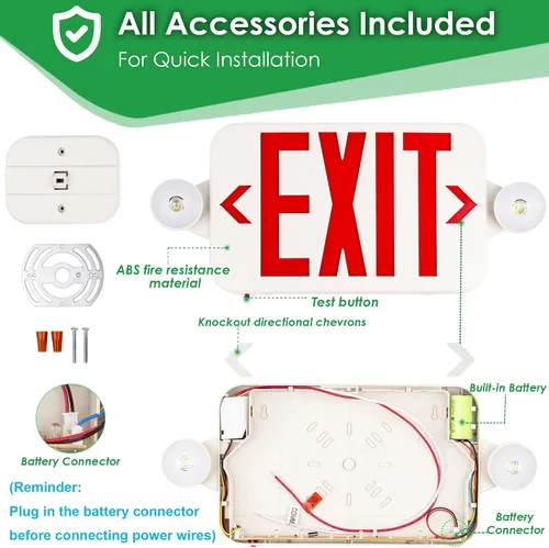 Vista 7 de Gruenlich Señal de salida con luz de emergencia, batería de respaldo, 1 paquete Luz de salida LED cableada para doble cara, 2 cabezales brillantes
