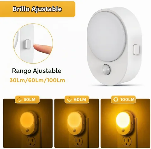 Vista 4 de L LOHAS LED Luz nocturna con sensor de movimiento, paquete de 2 luces nocturnas enchufables a la pared, sensor de movimiento y sensor de atardecer a