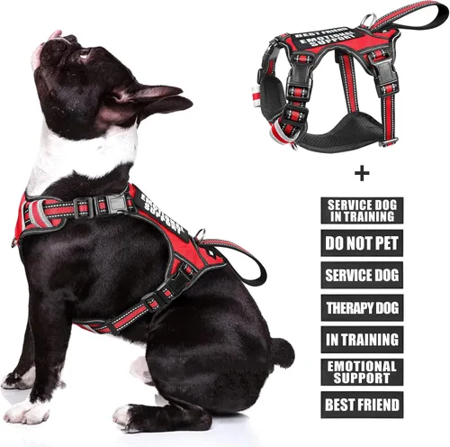 Vista 25 de Arnés para perro de servicio WINSEE sin tirones con 7 parches para perros, arnés reflectante para mascotas con asa acolchada y duradera