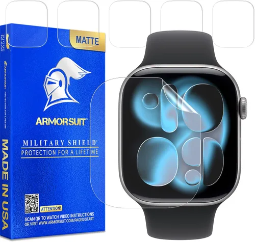 Vista 12 de ArmorSuit Paquete de 6 protectores de pantalla para Apple Watch Series 9/8/7 (1.614 pulgadas) Dry-Shield HD Clear TPU Dry Installation Film