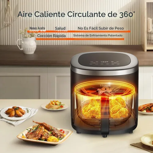 Vista 7 de Freidora de aire de vidrio, Freidora de aire de 4.5QT con olla de visualización de vidrio, Freír al aire, Asar, Recalentar, Deshidratar, Tecnología
