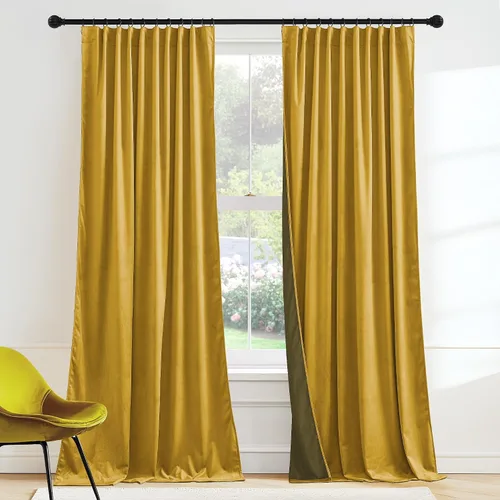 Vista 10 de RYB HOME Cortinas elegantes de terciopelo verde de 63 pulgadas de largo, bloqueo de luz, aislamiento térmico, elegantes cortinas de terciopelo