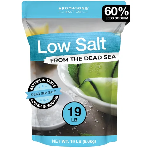 Vista 9 de Aromasong Sal marina baja en sodio 100% natural de grano fino cloruro de potasio del mar muerto con sal del mar muerto, 39 oz (1106 g)