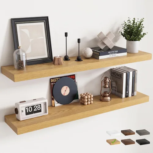 Vista 47 de 16 Inch Floating Shelves for Wall 2 Pack, 8"D Wood Grain Bathroom Shelves Acabado negro