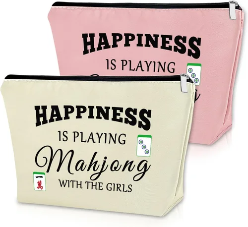 Vista 16 de Sazuwu Mahjong - Bolsa de maquillaje divertida para mujer, 2 piezas beige., Viaje, único