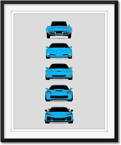 Vista 9 de Custom Car Posters Póster hecho a mano compatible con Chevy Corvette Z06 Generations e impresión de Chevrolet Corvette C2 C5 C6 C7 C8 Z15 Multi