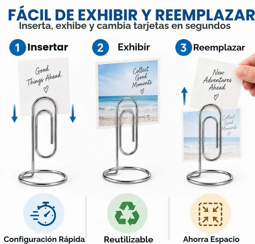 Vista 8 de Soporte para notas de escritorio, 4 piezas de clip de papel de escritorio jumbo, soporte para tarjetas de mesa, soporte de oficina, soporte de 4