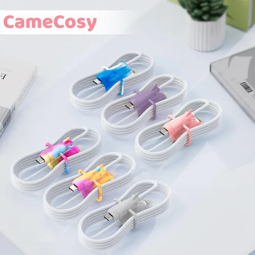 Vista 7 de CameCosy Funda protectora de cable 2 en 1 compatible con iPhone, Android, cable USB tipo C, 2 unidades de silicona estirable para ahorro de cables