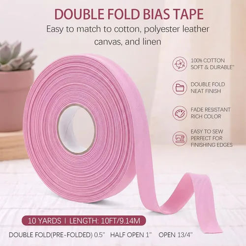 Vista 2 de Jetec Cinta al bies de algodón de doble pliegue de 1/2 pulgada para coser Rosa