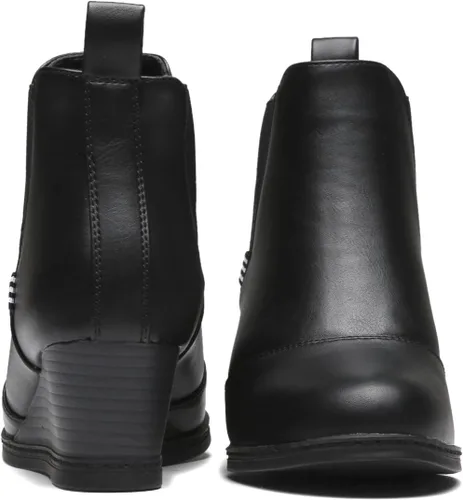 Vista 6 de Vepose Botas de tobillo para mujer, botines de tacón de cuña negro, zapatos casuales para mujer