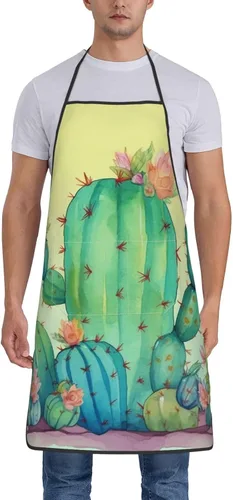 Vista 7 de Kitchen Cooking Aprons for Women Men Adjustable Bib Apron with Pockets Funny Cactus Chef Apron Waterproof