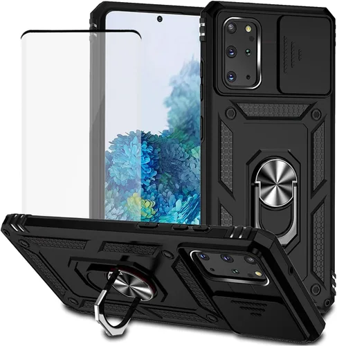 Vista 11 de Funda para Galaxy S20 Plus, Samsung S20+ SM-G985 con protector de pantalla de vidrio templado y cubierta de cámara deslizante, anillo magnético