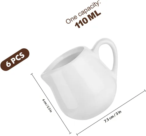 Vista 2 de Luxshiny Jarra de cerámica de 6 piezas, pequeña jarra de salsa blanca de porcelana con mango para salsa, café, leche