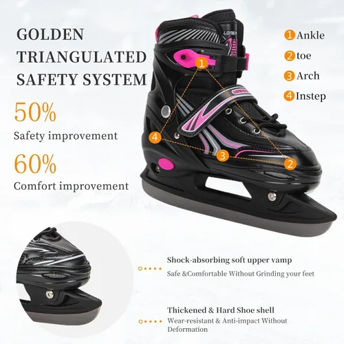 Vista 3 de Patines de hielo con 4 tamaños ajustables para niños, niñas, jóvenes, hombres, mujeres y principiantes - Patines de hockey