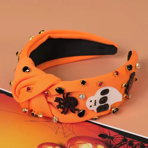 Vista 2 de Diademas de fantasma de Halloween para mujer, diadema de araña espeluznante con cuentas de diamantes de imitación de cristal, accesorios