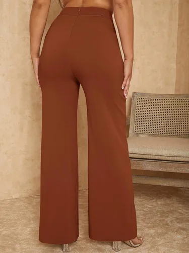 Vista 2 de SweatyRocks Pantalones de pierna ancha para mujer, con costuras delanteras, pantalones largos de cintura alta, pantalones casuales