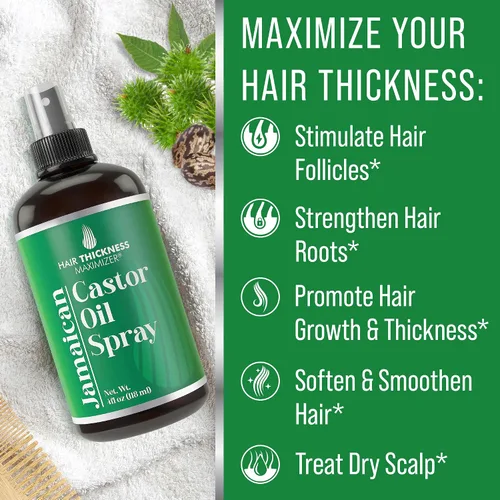 Vista 3 de Spray de aceite de ricino negro jamaicano para el crecimiento del cabello. Con marula, jojoba. Vegano, suero acondicionador sin enjuague