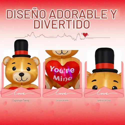 Vista 4 de B&D Oso inflable para el día de San Valentín de 4 pies con corazón de amor, decoraciones de patio inflables con luces LED RGB integradas, decoración