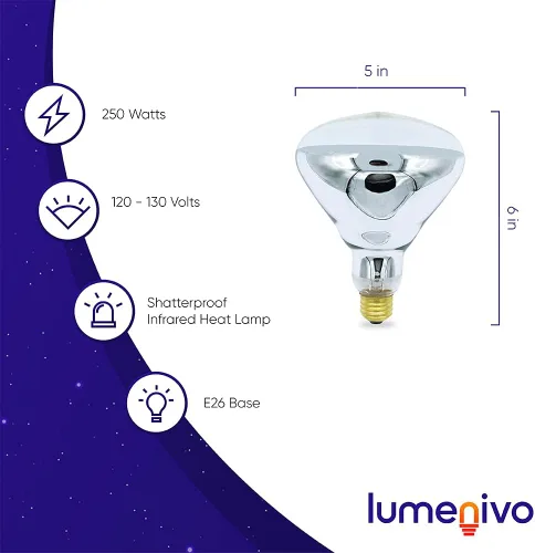 Vista 2 de lumenivo Bombilla de calor BR40 de 250 W, lámpara de calor transparente, lámpara de calor para baño, bombillas calentadoras de alimentos, bombilla