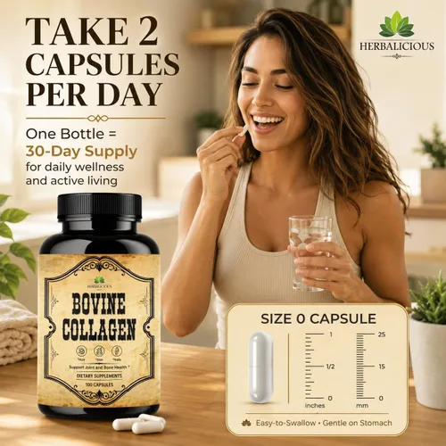 Vista 3 de HERBALICIOUS Suplementos de colágeno bovino para hombres y mujeres Péptidos de colágeno bovino hidrolizados alimentados con pasto Soporte