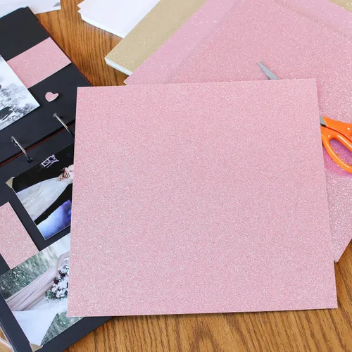 Vista 6 de CraftyBook Juego de cartulina con purpurina, 15 hojas de papel rosa rosa con purpurina de 12 x 12 pulgadas para álbumes de recortes, manualidades