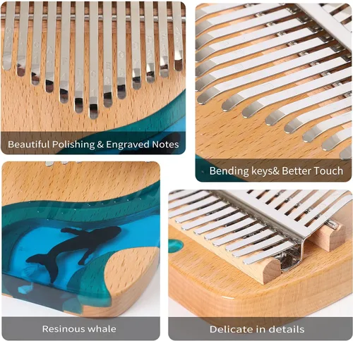 Vista 7 de Kalimba - Piano de pulgar de 17 teclas, piano portátil de dedo Mbira, regalos para niños y adultos, instrumento musical, pianos de pulgar, 17