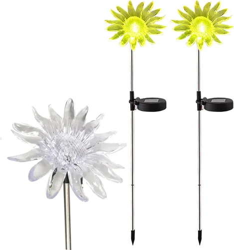 Vista 7 de 3 luces de estaca LED que cambian de color con energía solar, girasol de Varios