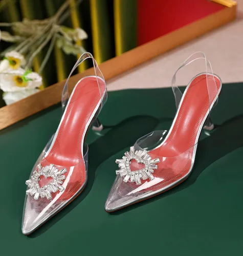 Vista 4 de AUMOTED Women Slingback Clear Heeled Sandals Pointed Toe Metallic Stiletto High Heel Pumps Fashion Wedding Dress Shoes 3.5 Inch