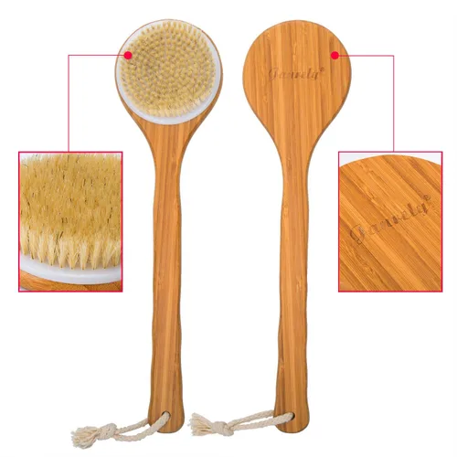 Vista 2 de Bath Dry Body Brush- Cepillo para la espalda con cerdas naturales, de largo mango de madera para la celulitis y es exfoliante de Janrely