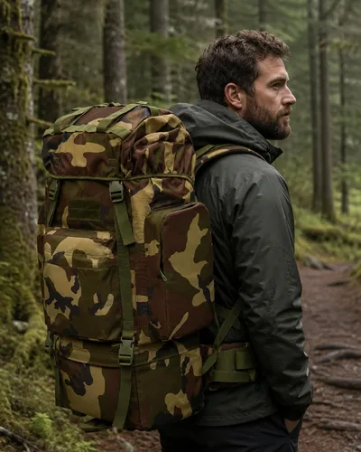 Vista 2 de Mochila táctica de senderismo de camuflaje grande 65L
