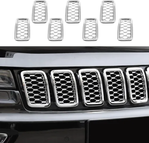 Vista 8 de RT-TCZ 7 piezas de insertos de malla para parrilla delantera, kit de insertos de cubiertas de anillos para Jeep Grand Cherokee 2017 2018 2019 2020
