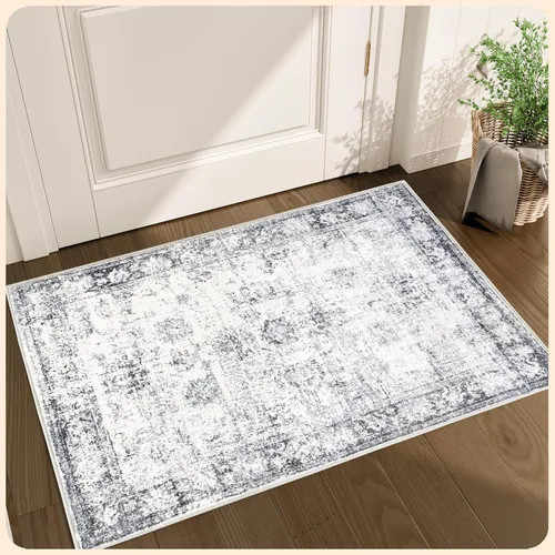 Vista 234 de Istana Alfombra larga antideslizante de 2.5 x 8 para el hogar, para pasillo y cocina, lavable, sedosa y suave al tacto, elegante, color azul y marfil