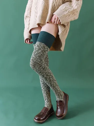 Vista 5 de HYTENSUN Calcetines de invierno de punto alto para mujer, estilo vintage, extra largos, calentadores de piernas por encima de la rodilla, medias