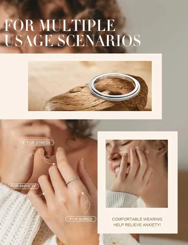 Vista 5 de Diamday Anillos Fidget para Mujeres y Hombres - Anillo Spinner de Acero Inoxidable 2/4 para Alivio de Ansiedad y Estrés con Purpurina Chorro