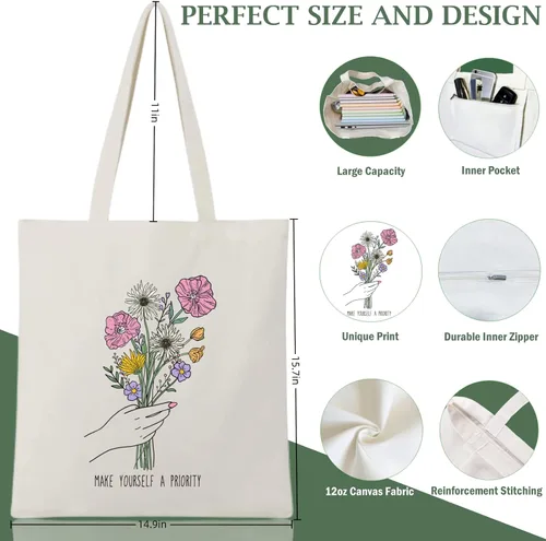 Vista 7 de Andeiltech - Bolsa de lona para mujer, con diseño de gato bonito y estética, bolsas reutilizables para compras y comestibles, con bolsillo