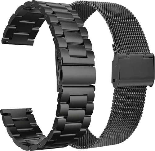 Vista 11 de Paquete de 2 correas de reloj para Samsung Galaxy Watch 8 7 6 5 4 Classic FE Pro Ultra Stainless Steel,20MM,Pack of 2,Double Button Clasp,Business