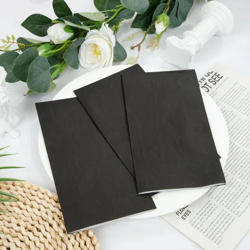 Vista 2 de BUCLA 400 servilletas de papel negro de 3 capas, servilletas negras desechables de alta calidad, suaves y absorbentes, para cocina, fiestas