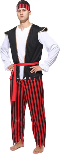 Vista 2 de Wizland Disfraz de pirata para hombres adultos, disfraz de capitán de mar, disfraz de Halloween para hombre, traje de pirata para fiesta