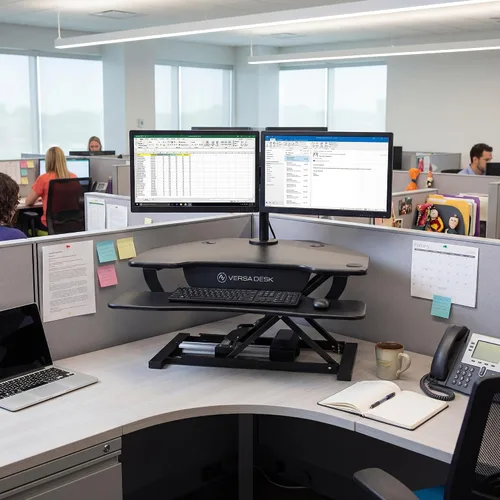 Vista 9 de VERSADESK® PowerPro™ - Convertidor de escritorio de pie de esquina de 36", elevador de escritorio de pie motorizado ajustable en altura de 36