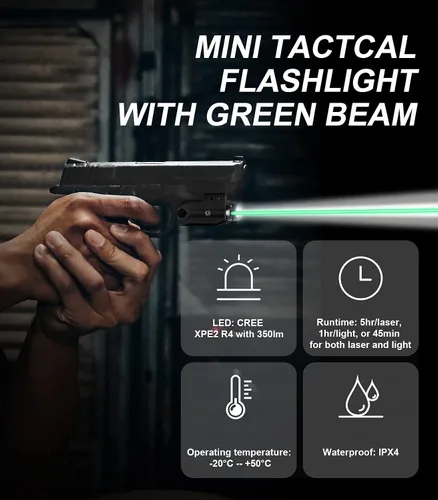 Vista 4 de LIGHTWIN Combo de luz láser verde de 350 lúmenes linterna táctica con USB recargable para pistolas, pistolas, mira láser, riel Picatinny Fit