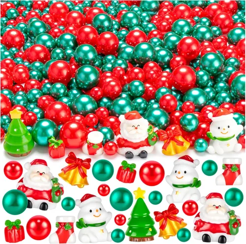 Vista 2 de 100 piezas de decoraciones de relleno de jarrón de Navidad, rellenos de jarrones flotantes rojos y verdes para decoración de centros de mesa