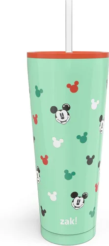 Vista 11 de Zak Designs Disney Minnie Mouse - Vaso de viaje de acero inoxidable con aislamiento al vacío con tapa a prueba de salpicaduras, incluye popote