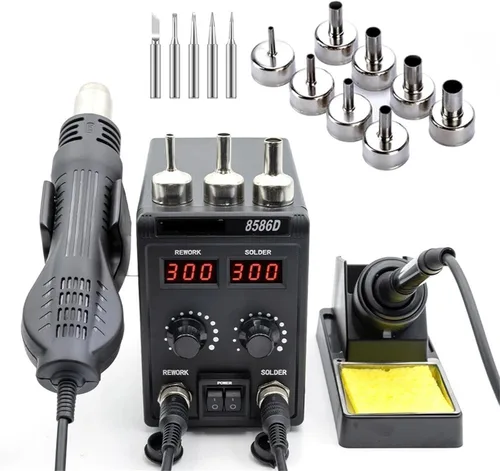 Vista 7 de Soldering Stations, =8586D Soldering Station 2 IN 1 Hot Air Gun Solder With Digital Display,10-Minute Sleep Mode For SMD Rework Tools(8586D KIT2)