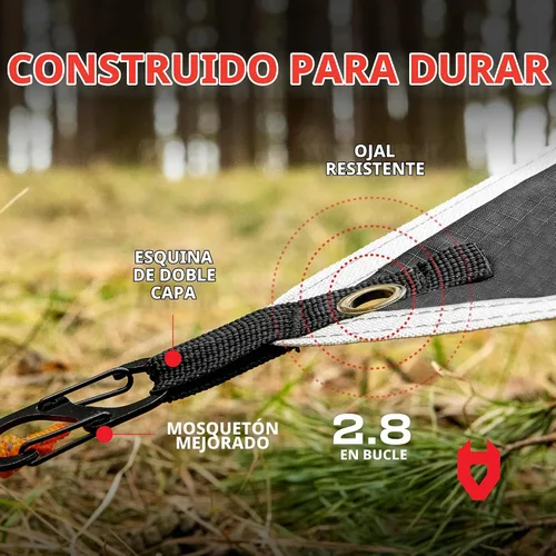 Vista 8 de Rain Fly EVOLUTION - Cubierta impermeable para hamaca o para tienda de campaña o acampada de 12 x 10 o 10 x 10, con brazalete de supervivencia